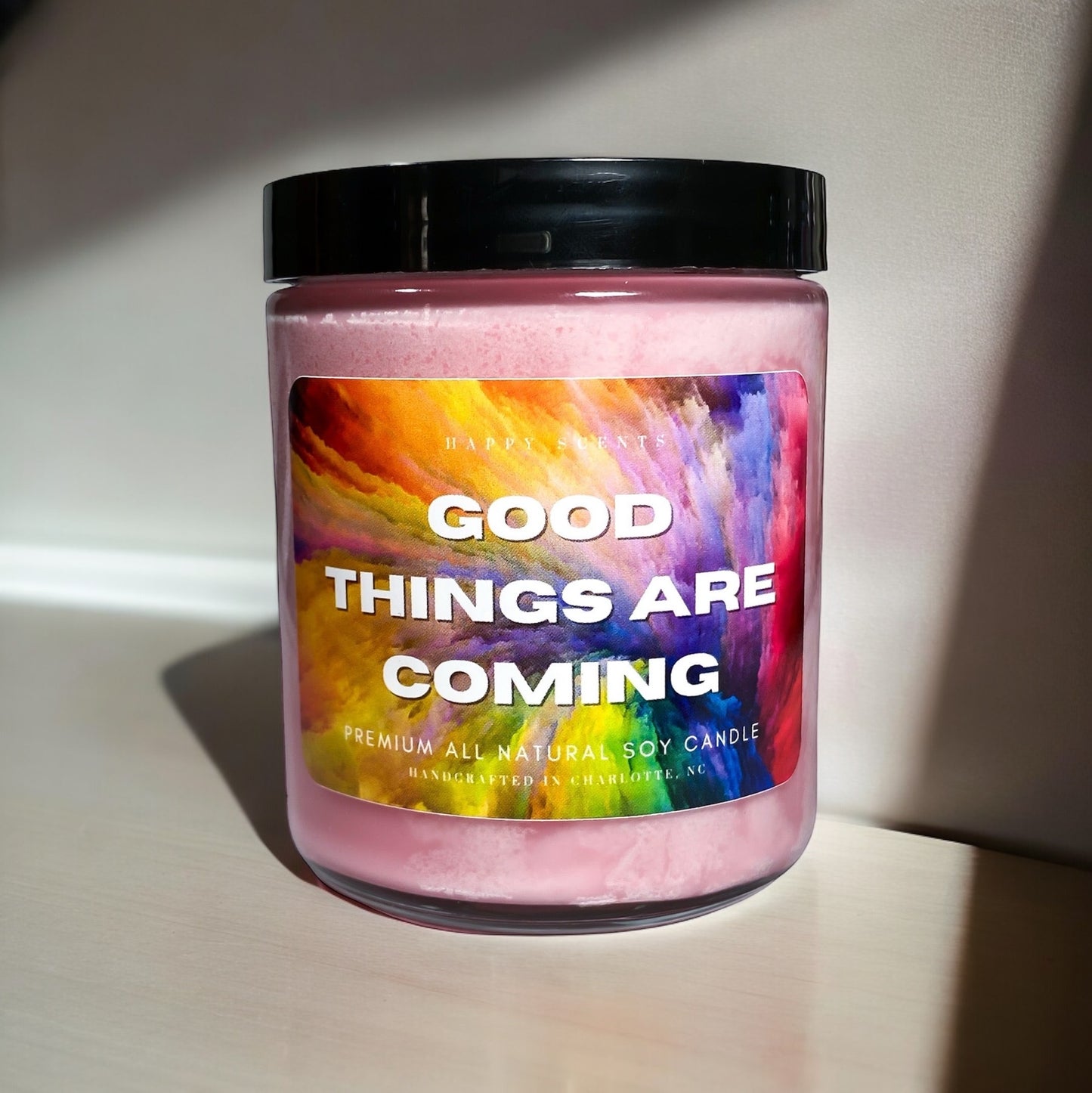 Good things are coming soy candle. Candle with positive quote.