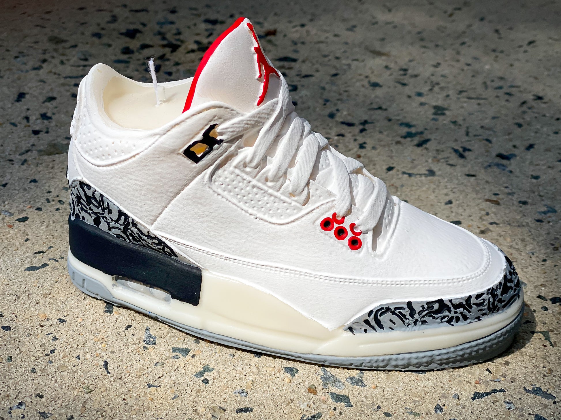 White Cement 3 Sneaker Candle inspired by the retro shoe by Jordan