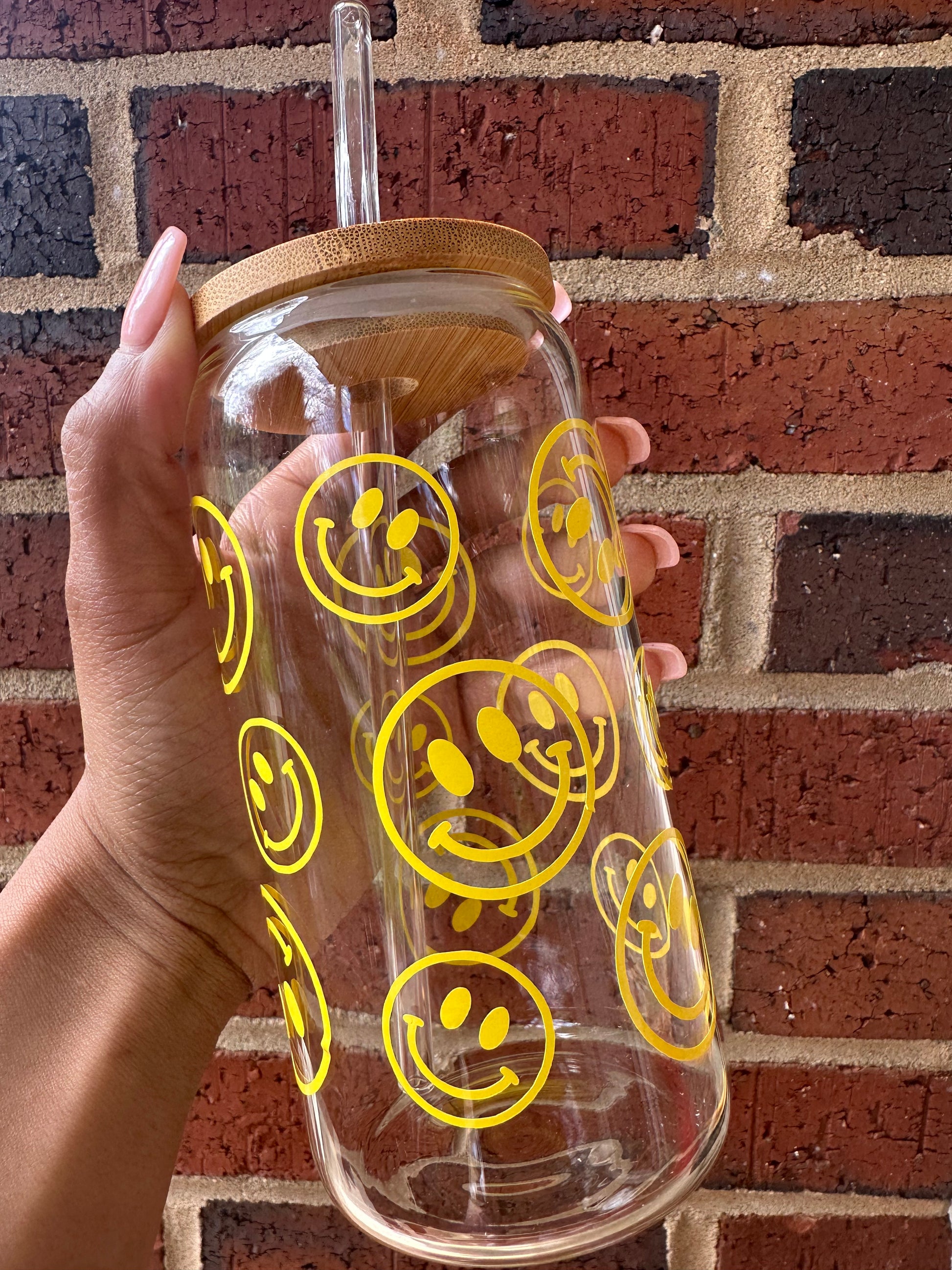 Melted Smiley Face Iced Coffee Glass Cup, Soda Can Glasses 16Oz