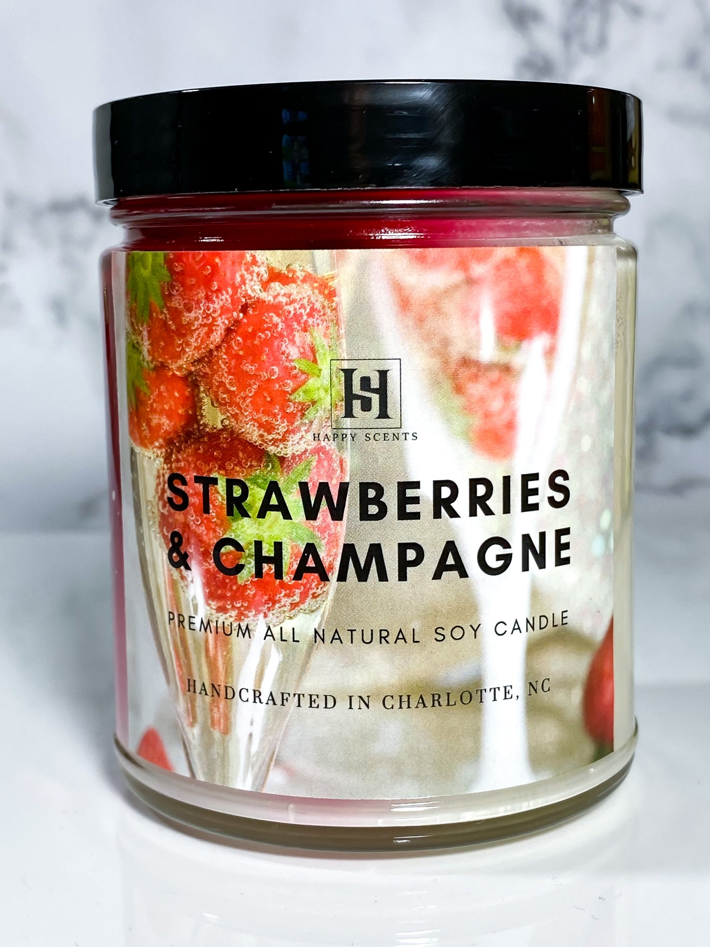 strawberries & champagne scented soy candle